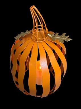Orange Metal Pumpkin Lantern - Home Accent